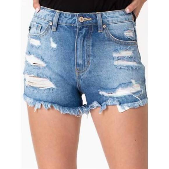 NEW KANCAN pastel thread distressed denim shorts in medium wash - Picture 5 of 7